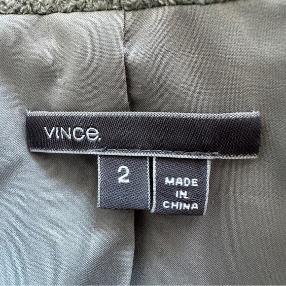 VINCE Womens Blazer Size 2 Heather Gray Black Leather Sleeves Shawl Collar NWOT - Picture 6 of 16